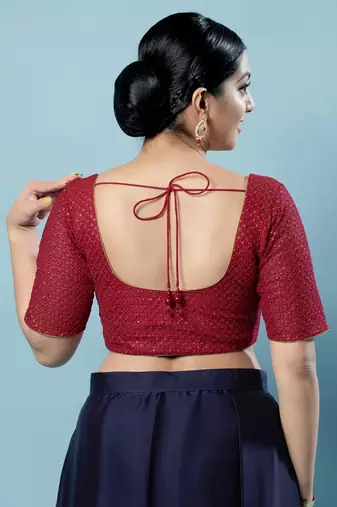 Padded Net Round Neck Blouse