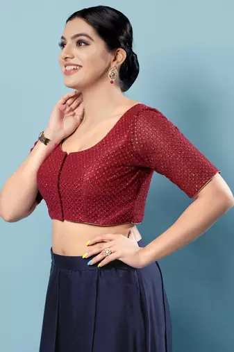 Padded Net Round Neck Blouse