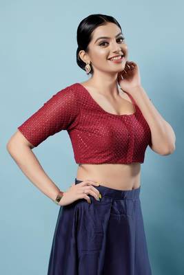 Padded Net Round Neck Blouse 4
