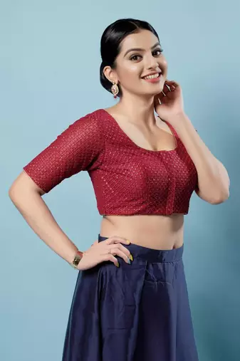 Padded Net Round Neck Blouse