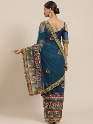 Riva enterprise women's net  traditional embroidered  and mirror work saree with blouse 3