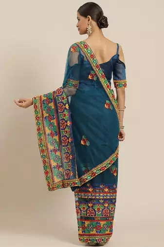 Riva enterprise women's net  traditional embroidered  and mirror work saree with blouse