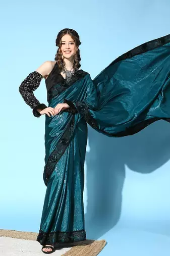 Riva enterprise women's rangoli silk saree with detachable sleeve fancy saree