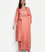 Peach Dola Silk Embroidered Designer Straight Suits