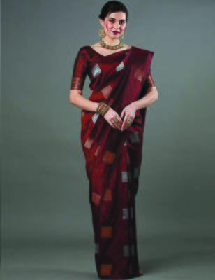  Maroon Color Silk Blend Blend Sarees With Blouse 1
