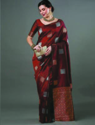  Maroon Color Silk Blend Blend Sarees With Blouse 2