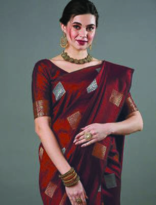  Maroon Color Silk Blend Blend Sarees With Blouse 4
