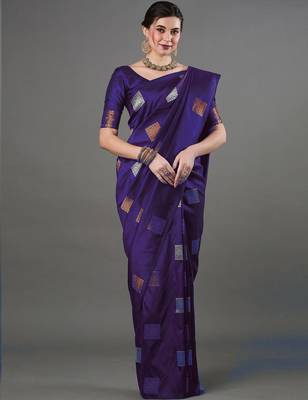  Purple Color Silk Blend Blend Sarees With Blouse 1