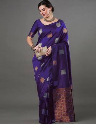  Purple Color Silk Blend Blend Sarees With Blouse 2