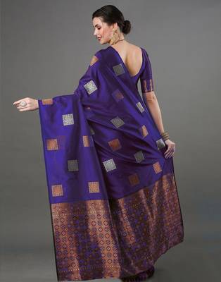  Purple Color Silk Blend Blend Sarees With Blouse 3