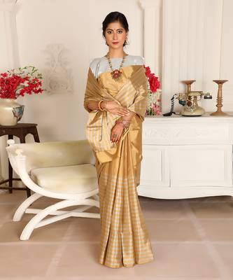 Gold zari tissue handwoven saree set 1