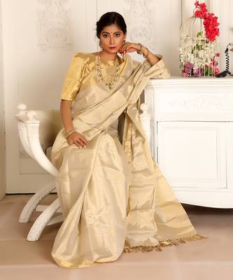 Gold zari tissue saree set 4