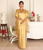 Gold handwoven zari tissue saree set