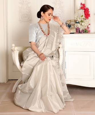 Silver handwoven zari tissue handwoven saree set 3