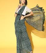 Riva enterprise women's georgette digital printed full crushed exclusive saree