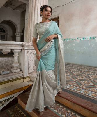 Silver and mint silver tissue saree set 1