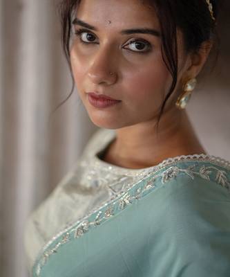 Silver and mint silver tissue saree set 2