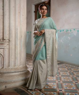 Silver and mint silver tissue saree set 4
