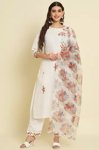   women kurta and trousers pant set cotton blend