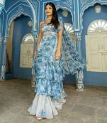 Seashell cream ruffle saree with blouse