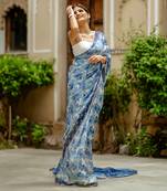 Noori blue ready saree with blouse