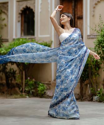 Noori blue ready saree with blouse 2