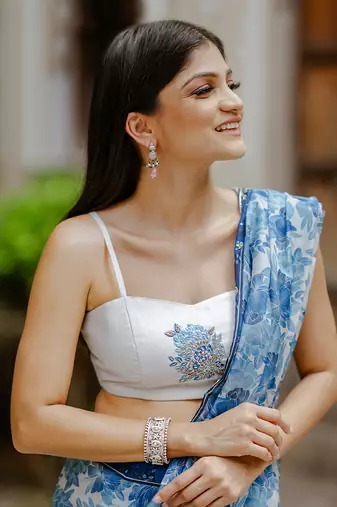 Noori blue ready saree with blouse