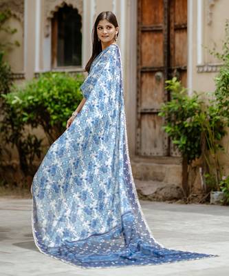 Noori blue ready saree with blouse 4