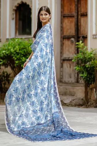 Noori blue ready saree with blouse
