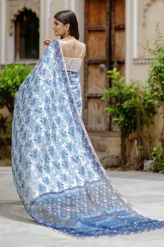 Noori blue ready saree with blouse