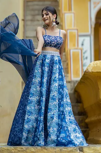 Noori Blue Kali Lehenga