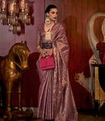 Mauve Color Handloom Weaving Silk Blend Tradtional Saree