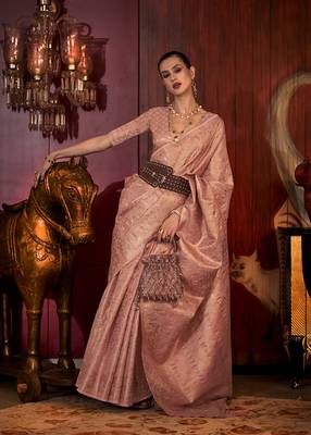 Light Pink Color Handloom Weaving silk blend Saree 1