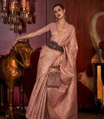 Light Pink Color Handloom Weaving Silk Blend Tradtional Saree