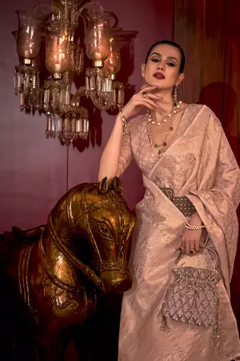 Light Pink Color Handloom Weaving silk blend Saree