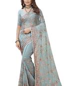 Sea green heavy resham embroidery work georgette party wear with blouse