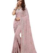Dusty pink heavy resham embroidery work georgette party wear with blouse