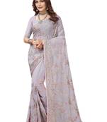 Lavender heavy resham embroidery work georgette party wear with blouse