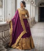 Purple And Dark Gold Tissue Cancan Lehanga Set