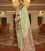 Pista silk blend Woven Saree With Unstitched Blouse Piece