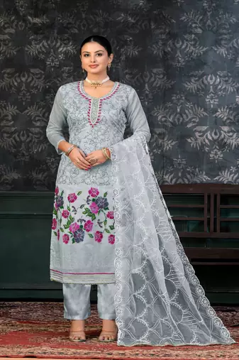 greyGeorgette Salwar Kameez