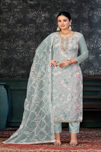 greyGeorgette Salwar Kameez