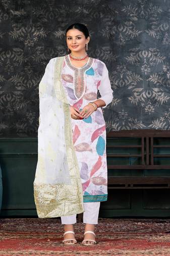 WhiteGeorgette Salwar Kameez