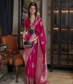 Rani pink color handloom khadi georgette tradtional saree