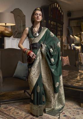 Dark green color faux georgette woven saree 1