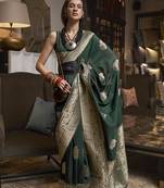 Dark green color handloom khadi georgette tradtional saree