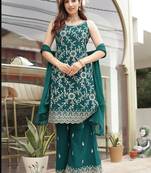 RAMA GREEN COLOR PALAZZO SALWAR SUIT IN FAUX GEORGETTE FABRIC WITH EMBROIDERY WORK AS