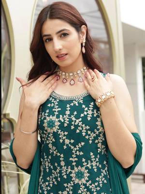 RAMA GREEN COLOR PALAZZO SALWAR SUIT IN FAUX GEORGETTE FABRIC WITH EMBROIDERY WORK AS 2