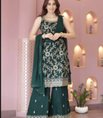 GREEN COLOR DESIGNER PALAZZO SALWAR SUIT IN FAUX GEORGETTE FABRIC WITH EMBROIDERY WORK AS SEMI STITCHED