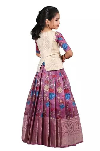  Girls Lavender Kalamkari Fish Pattu Pavadai !!!